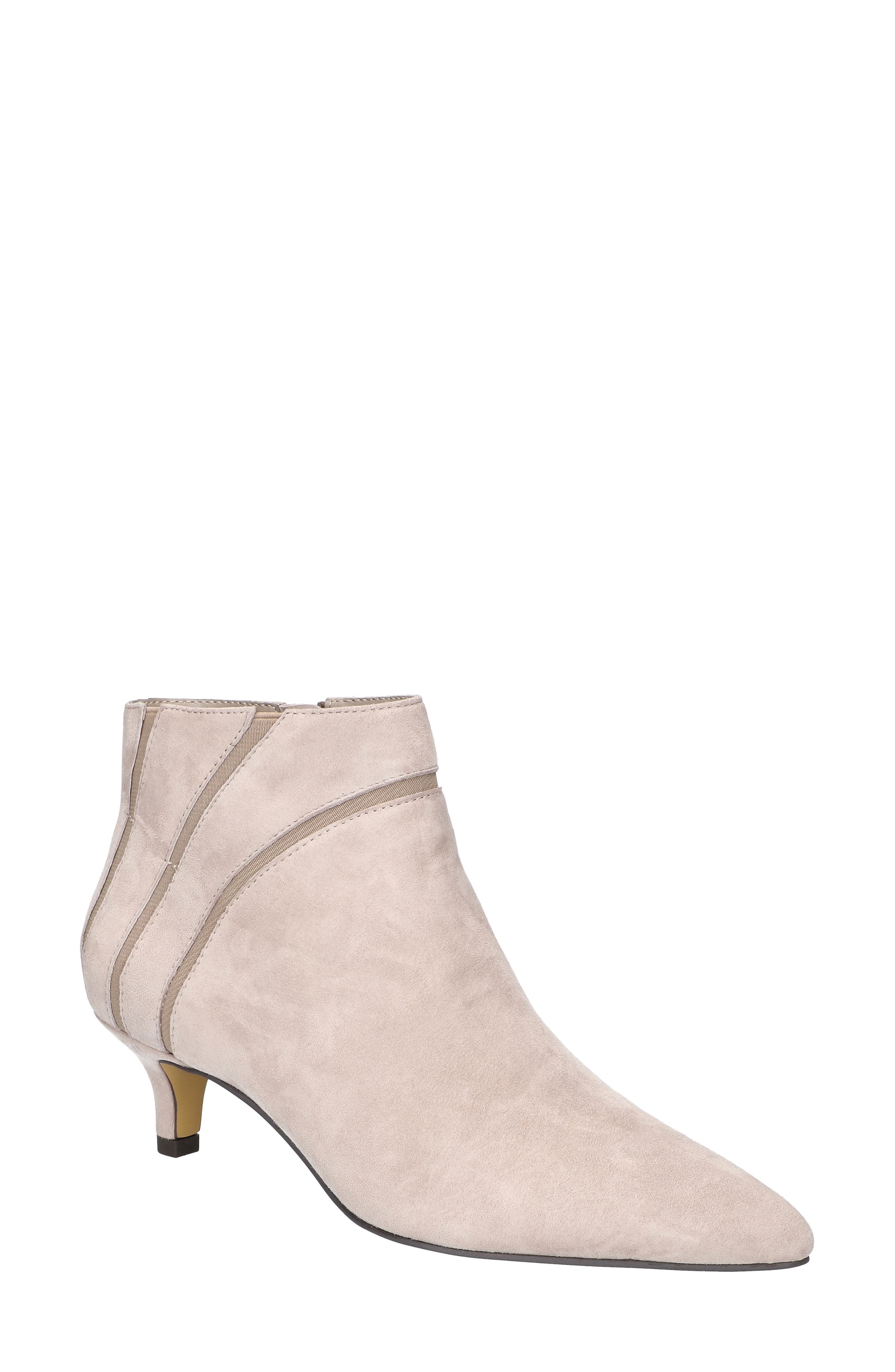 Bella Vita Faraday Pointed Toe Kitten Heel Bootie, Main, color, Stone Kidsuede Leather