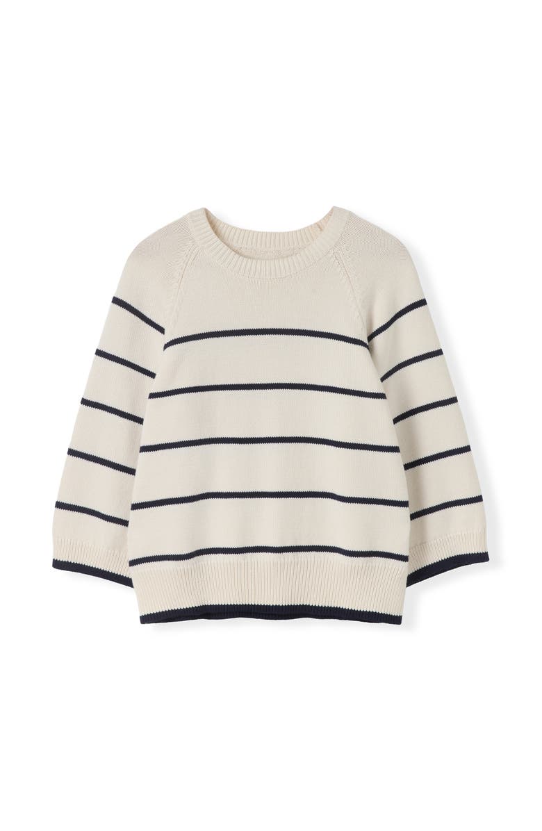 Celtic & Co. Raglan Crop Sleeve Crew Sweater, Alternate, color, Ecru Stripe