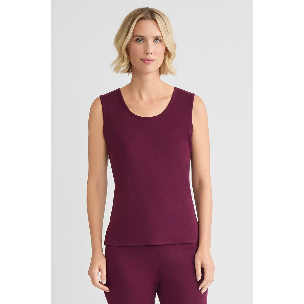 Ming Wang Mid-length Scoop Neck Knit Tank In Burgundy