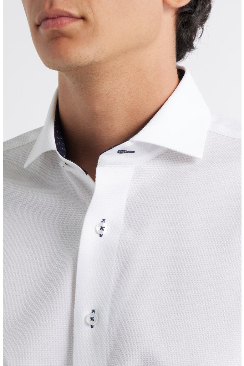 Trim Fit Solid White Textured Stretch Cotton Dress Shirt, Alternate, color, WHITE