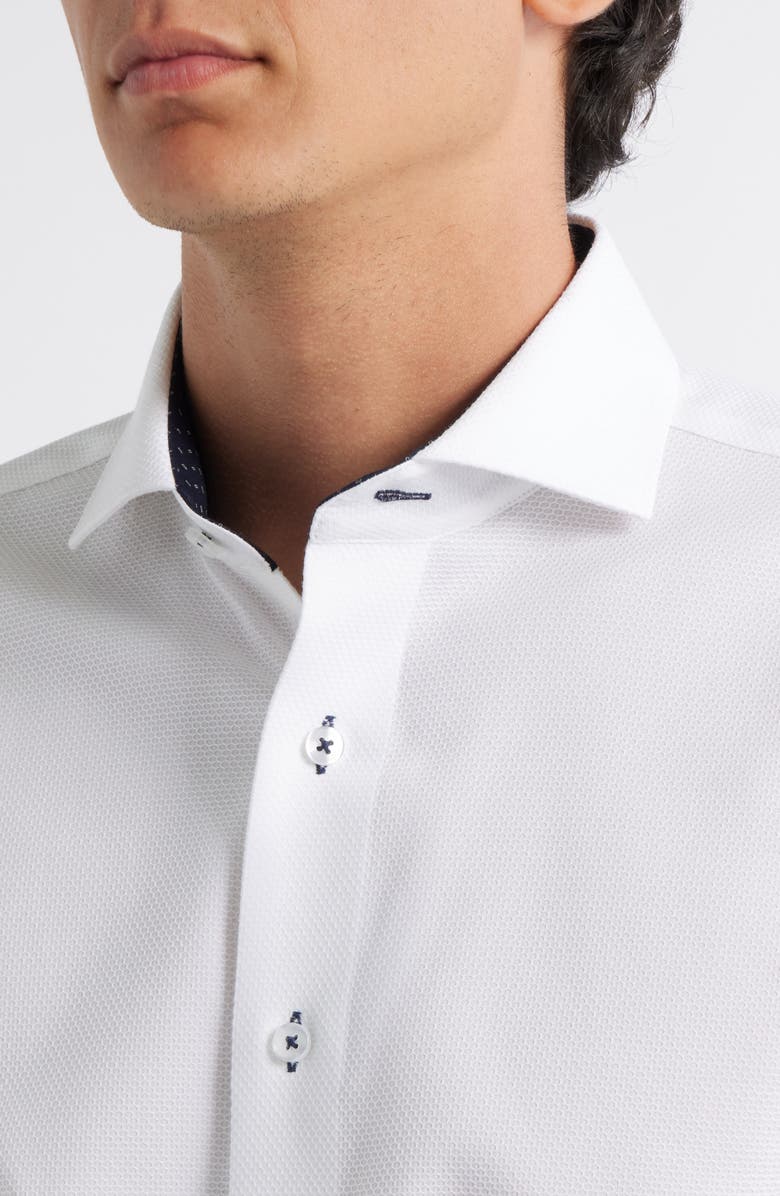Lorenzo Uomo Trim Fit Solid White Textured Stretch Cotton Dress Shirt, Alternate, color, White