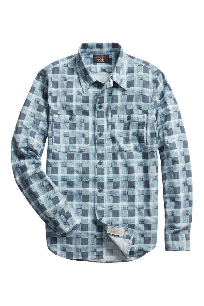 Universal Plaid Cotton Work Shirt, Alternate, color, DK BLUE / BLUE