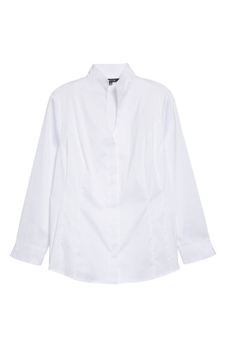 Misook Split Neck Poplin Blouse, Alternate, color, White