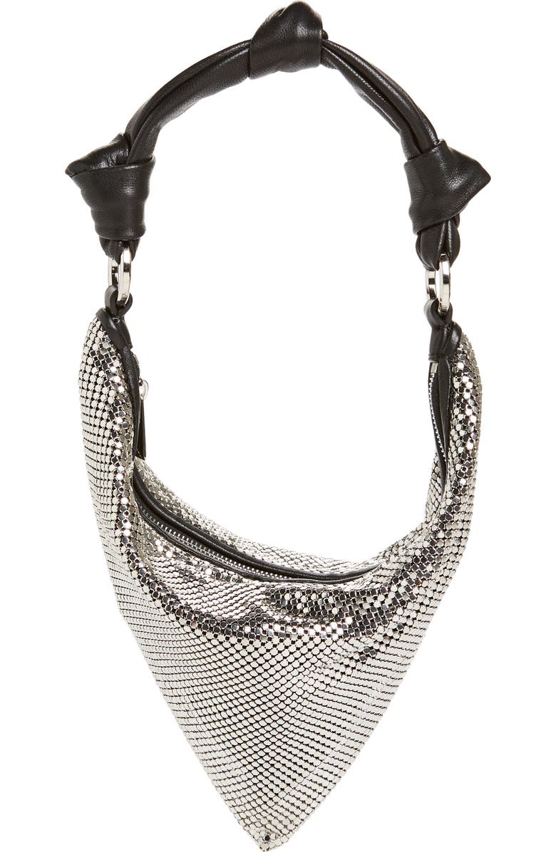 Amina Muaddi Mini Cameron Mesh Hobo Bag, Main, color, Mesh Silver/Silver Hardware