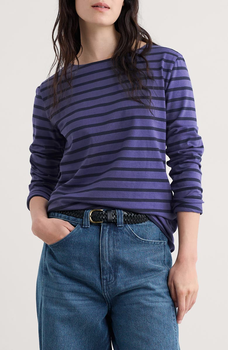 Seasalt Cornwall Sailor Stripe Organic Cotton Top, Main, color, Breton Dark Bilberry Maritime