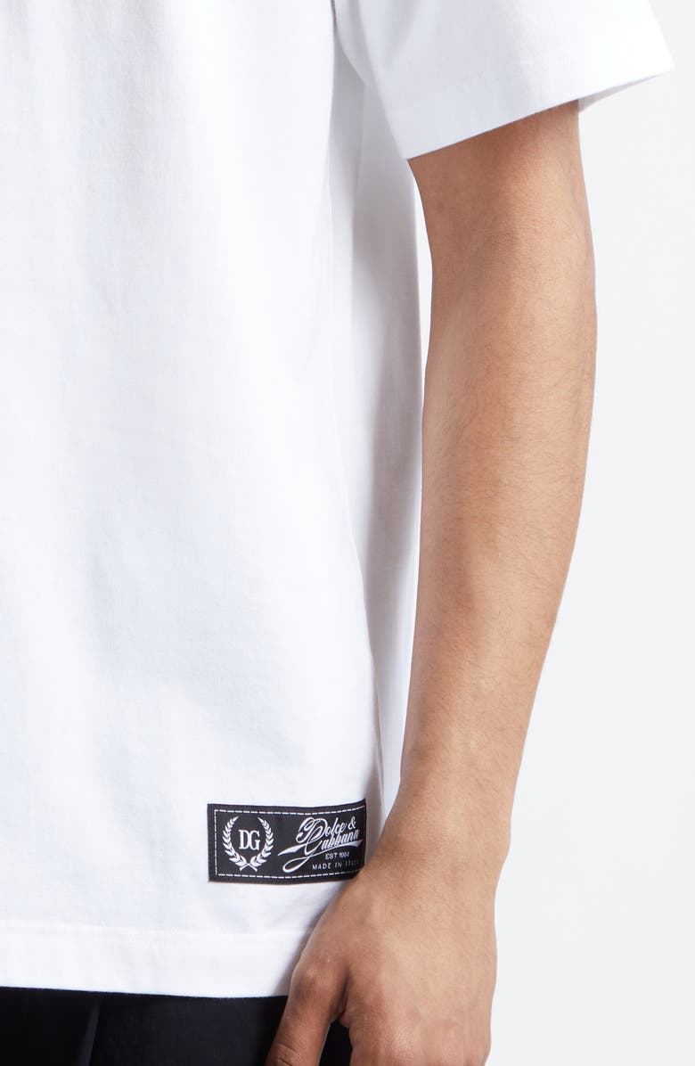 Dolce&Gabbana Logo Crest Embroidered Cotton T-Shirt, Alternate, color, Bianco Ottico