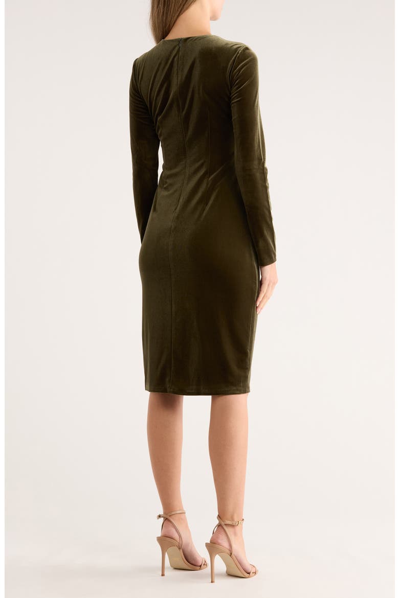Long Sleeve Ruched Velvet Midi Dress, Alternate, color, OLIVE