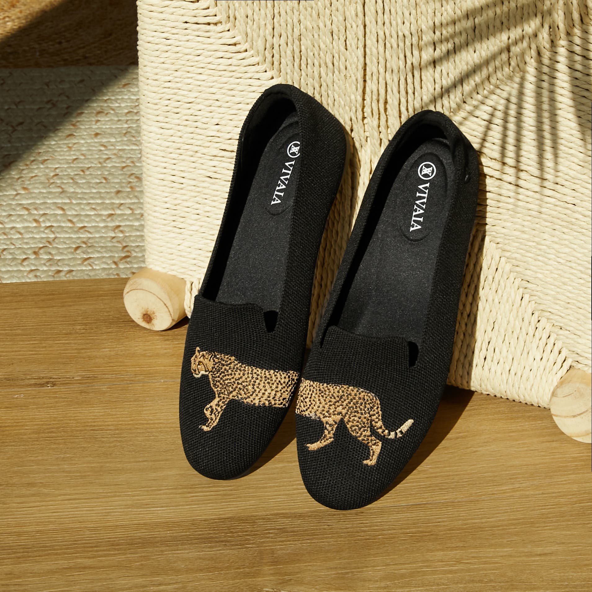 VIVAIA Round-Toe Embroidered Loafers, Alternate, color, Black - Cheetah