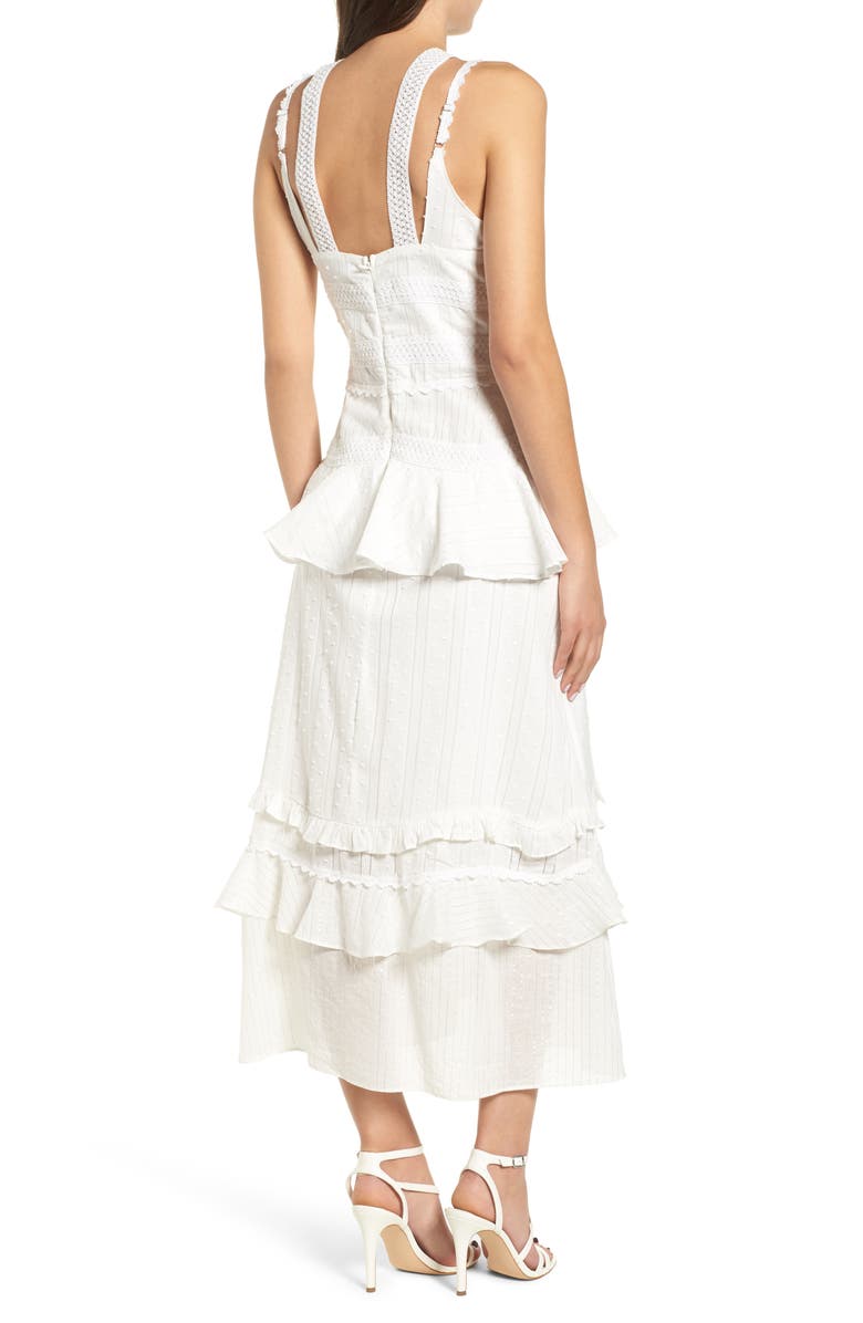 LOST INK Cotton Crochet Mix Ruffle Dress, Alternate, color, 