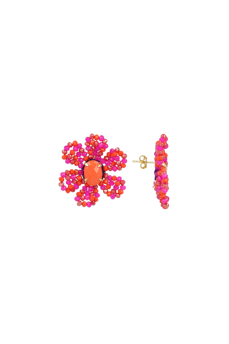 Blooming Flower Silk Statement Earrings in Fuchsia Mix, Main, color, Fuchsia Mix