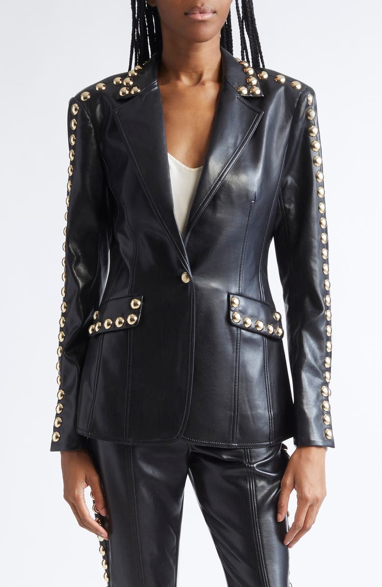 Cinq à Sept Milly Stud Detail Faux Leather Jacket, Main, color, Black/Gold
