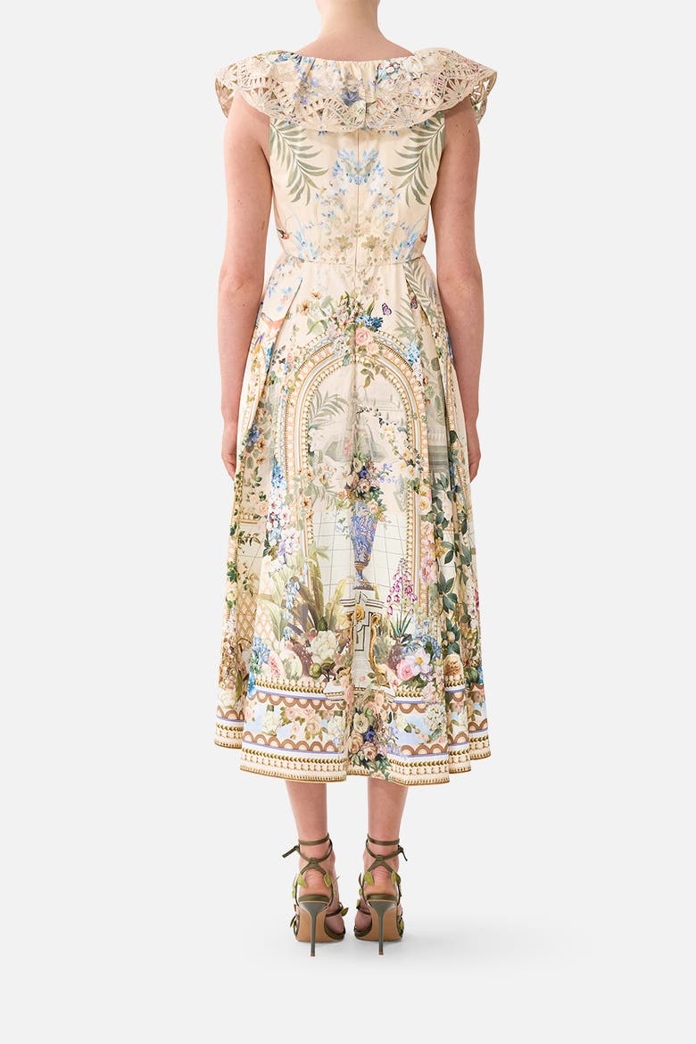 V Neck Frill Midi Dress, Alternate, color, Midsummer Masterpiece