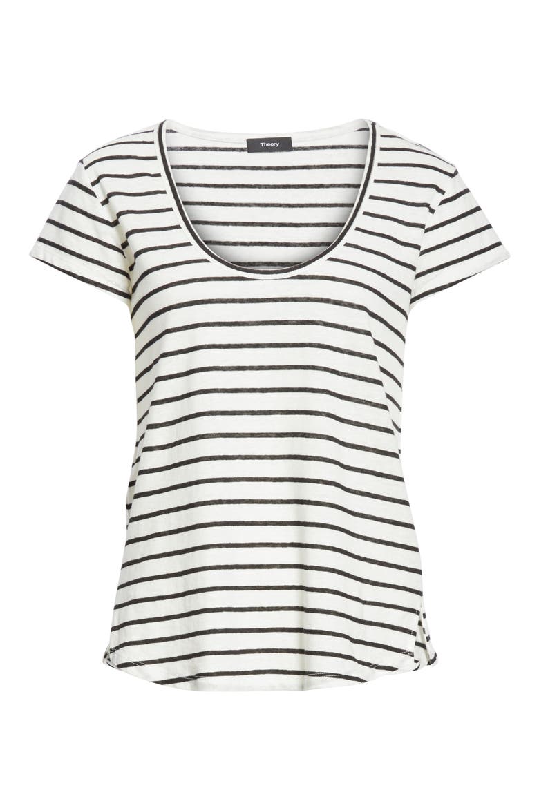 Navigate Stripe Linen Cotton Tee, Alternate, color, WHITE/ BLACK