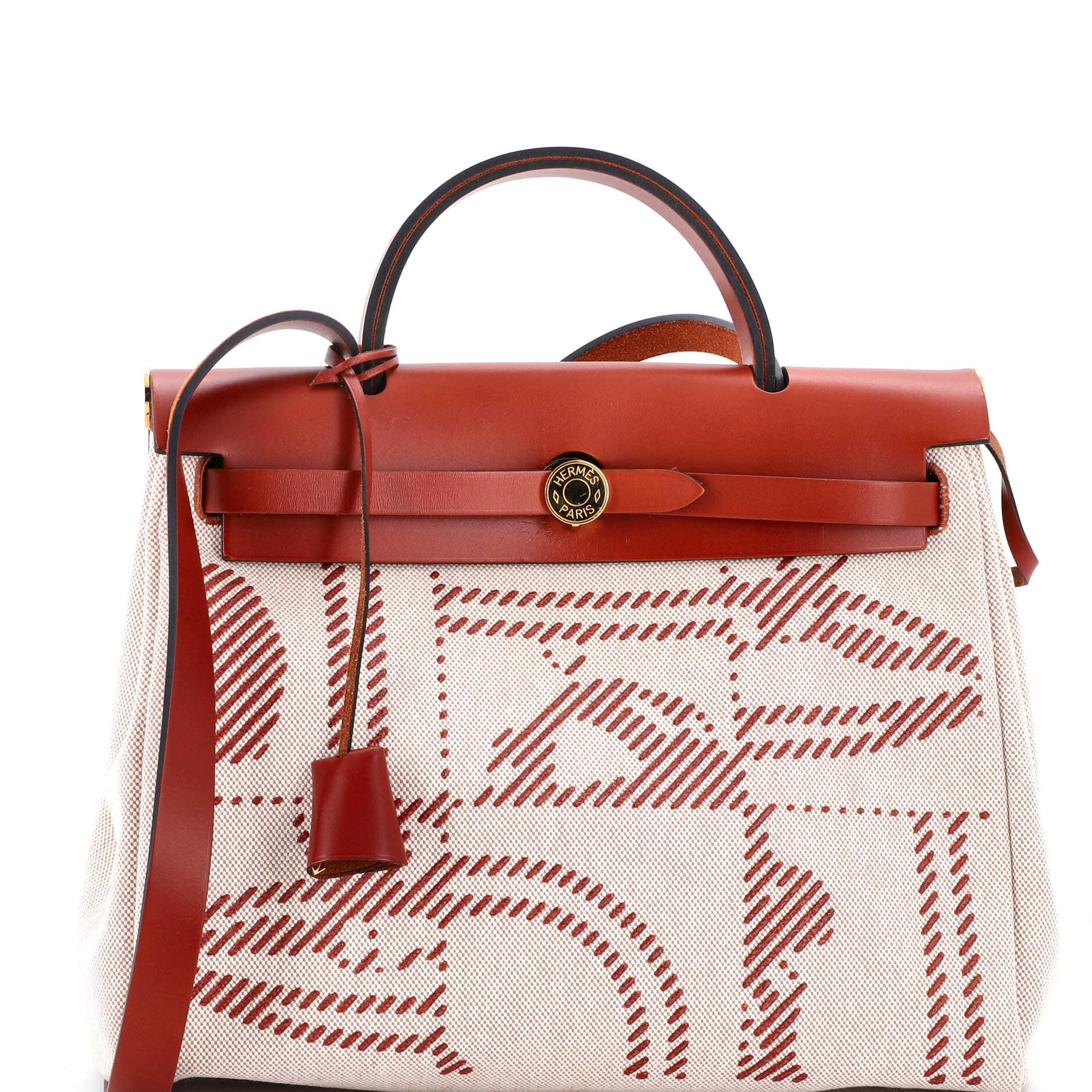 Pre-Owned Hermes Herbag Zip Relief Brides de Gala Toile and Leather 31, Main, color, 