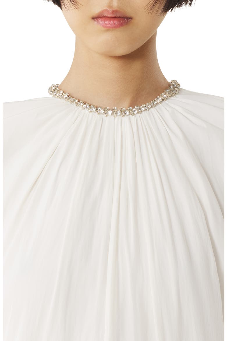 White Embroidered Dress In Charmeuse, Alternate, color, Off White