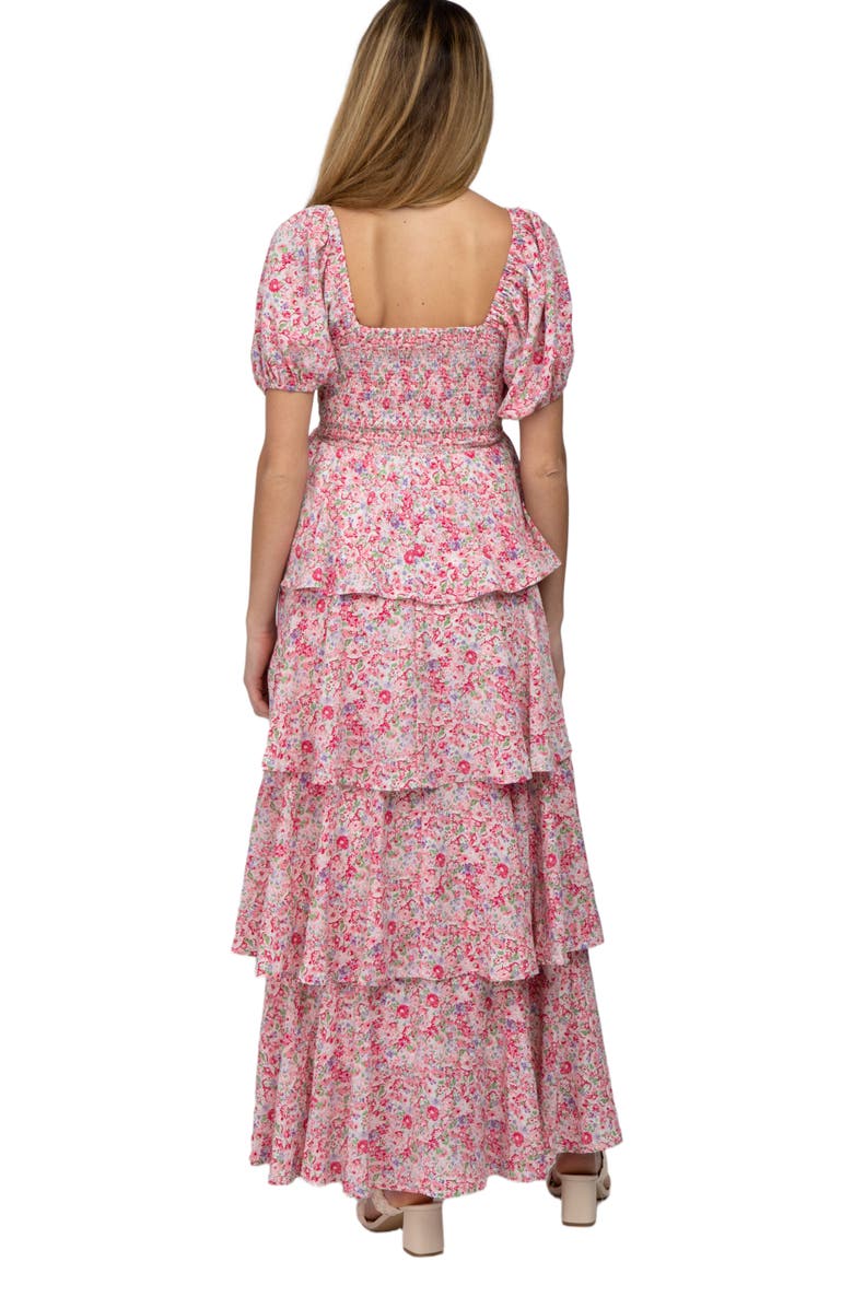 PinkBlush Floral Square Neck Ruffle Layered Maxi Dress, Alternate, color, Pink