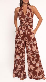 Petal & Pup Kehlani Floral Halter Neck Wide Leg Cotton Blend Jumpsuit