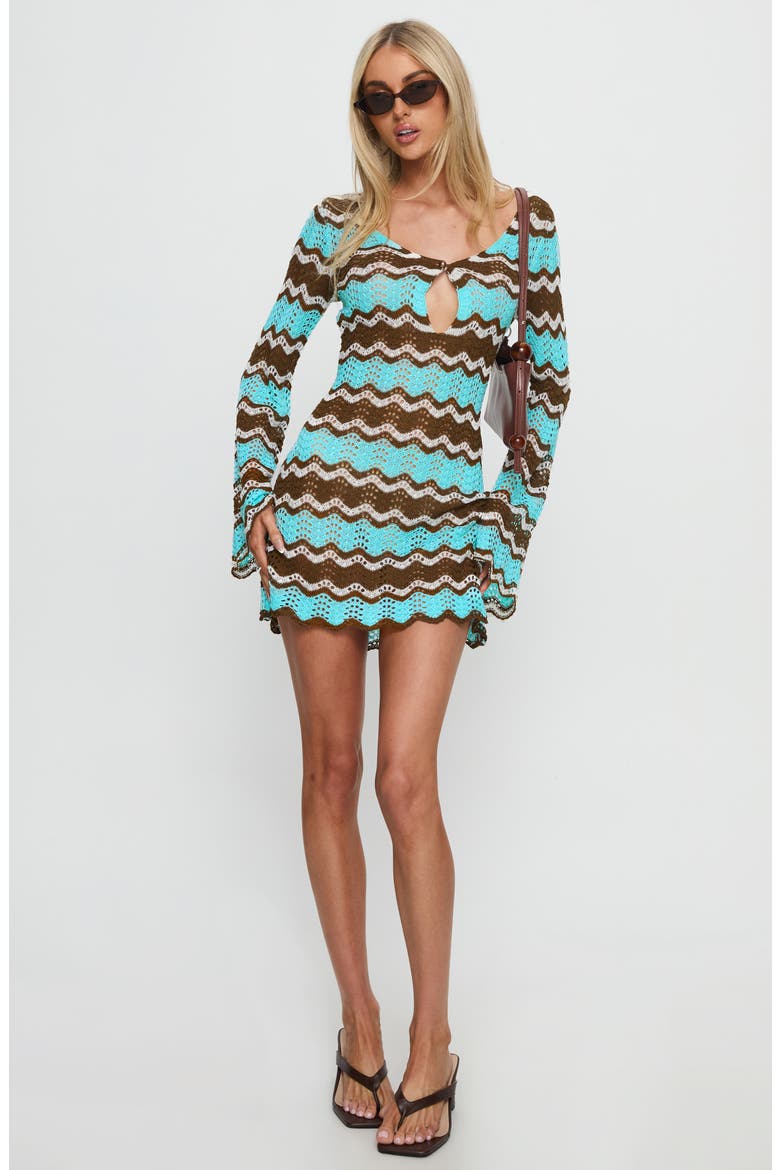 Suka Open Stitch Long Sleeve Minidress, Alternate, color, BROWN / BLUE