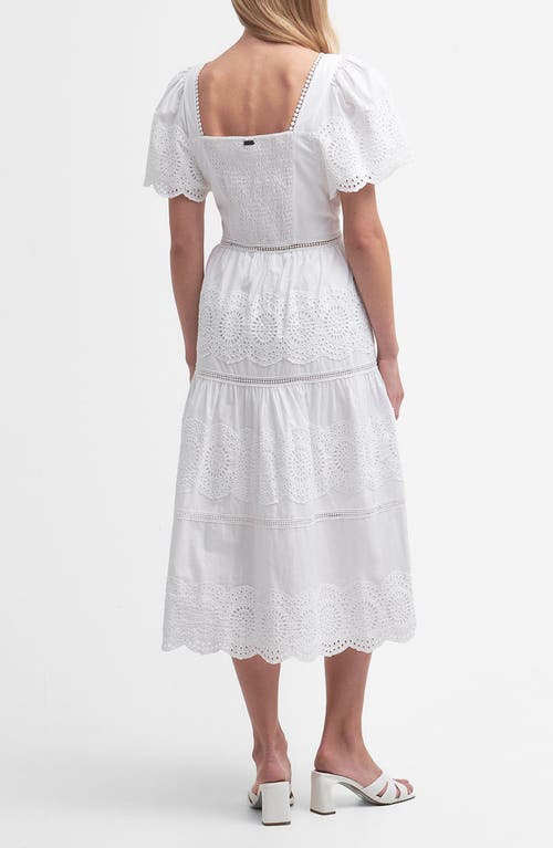 BARBOUR BARBOUR JOANNE EYELET EMBROIDERED TIERED COTTON MIDI DRESS
