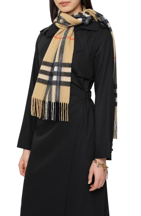 Crystal Embellished Check Cashmere Fringe Scarf