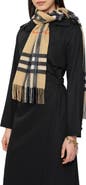 Burberry Crystal Embellished Check Cashmere Fringe Scarf
