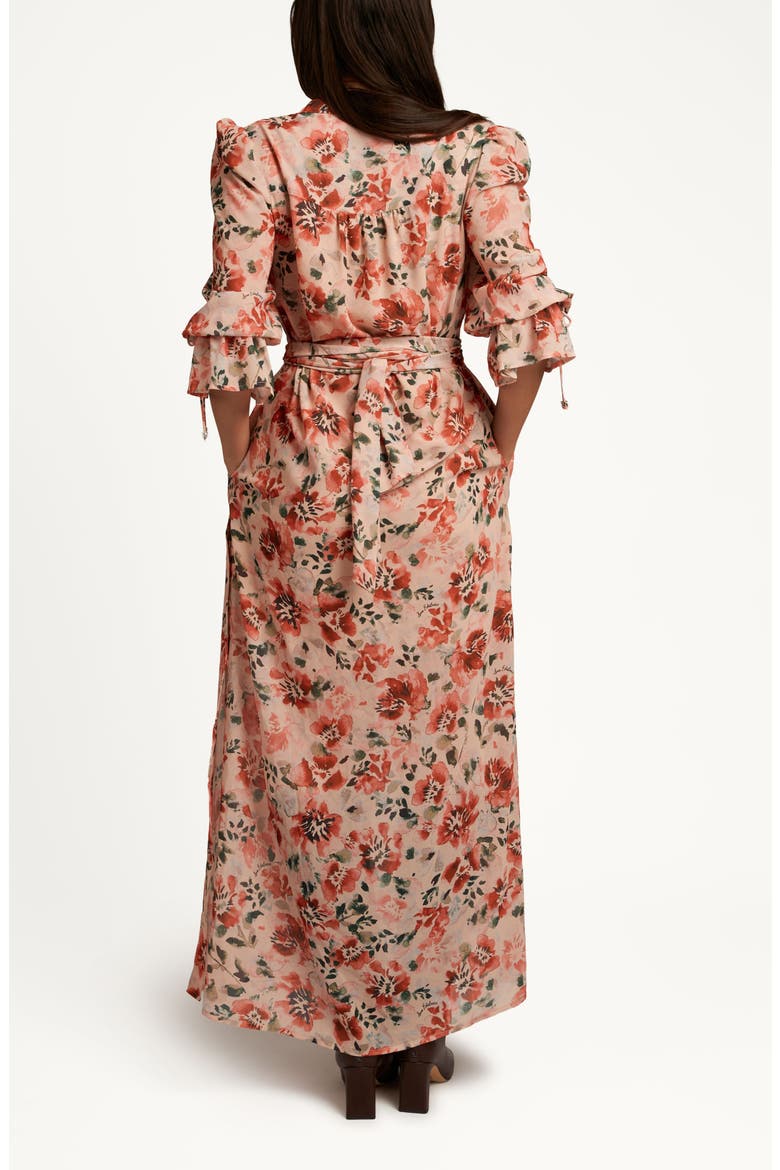 Floral Print Maxi Dress, Alternate, color, ALMOND WATERCOLOR FLORAL