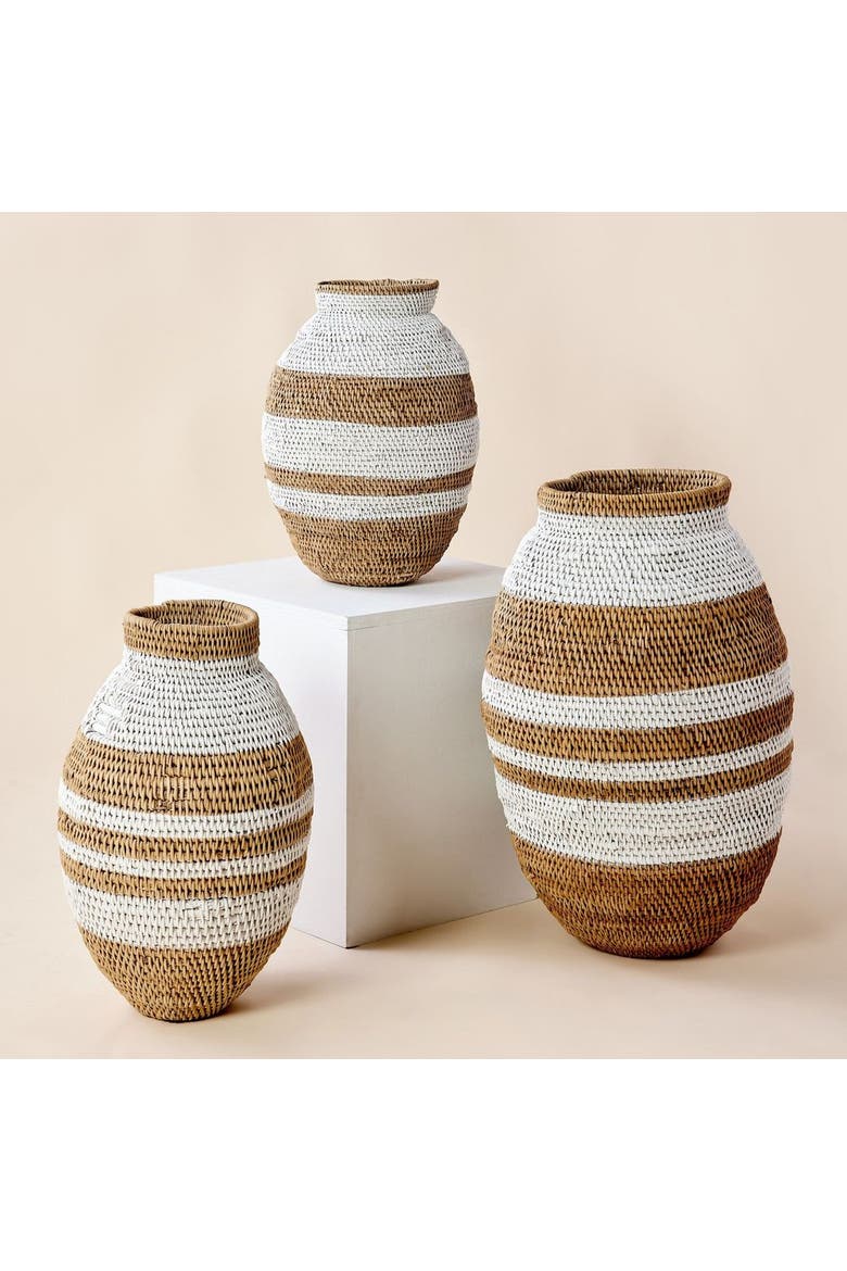 White Striped Buhera Basket, Alternate, color, White - Medium