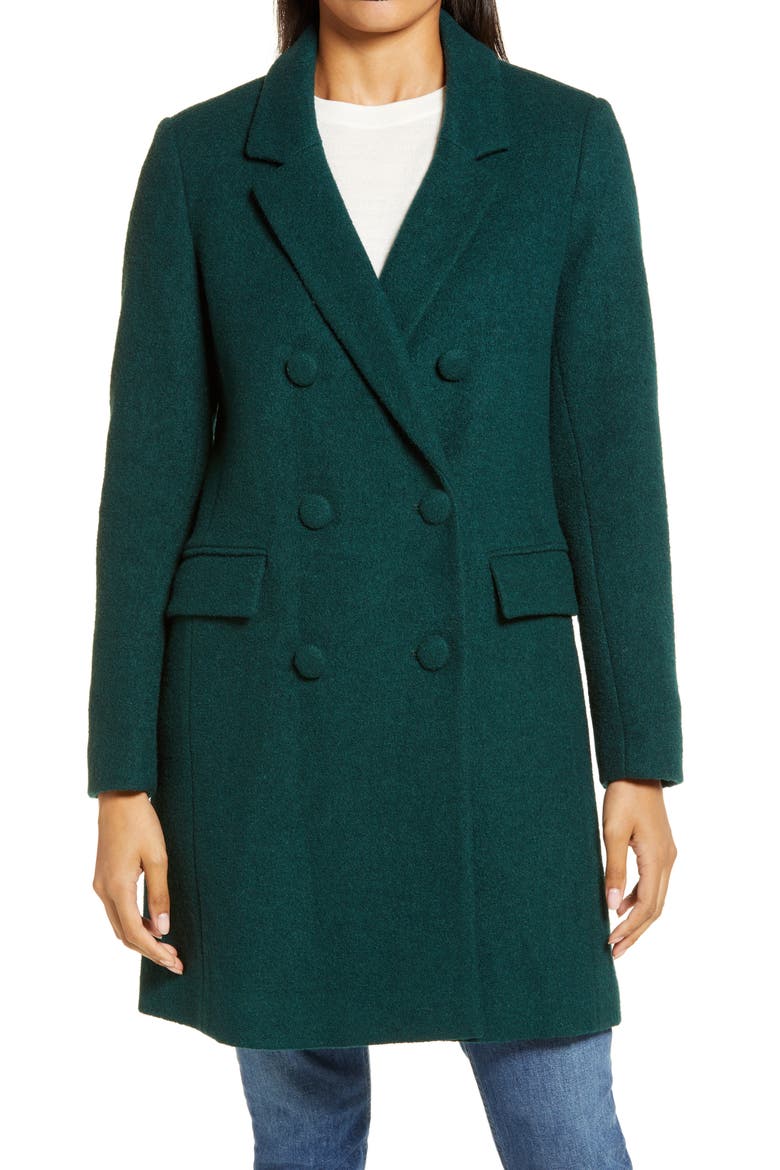 Double Breasted Bouclé Coat, Main, color, JADE/ GREEN