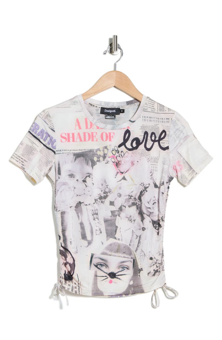 Desigual Graphic Side Tie T-Shirt, Alternate, color, Light Beige