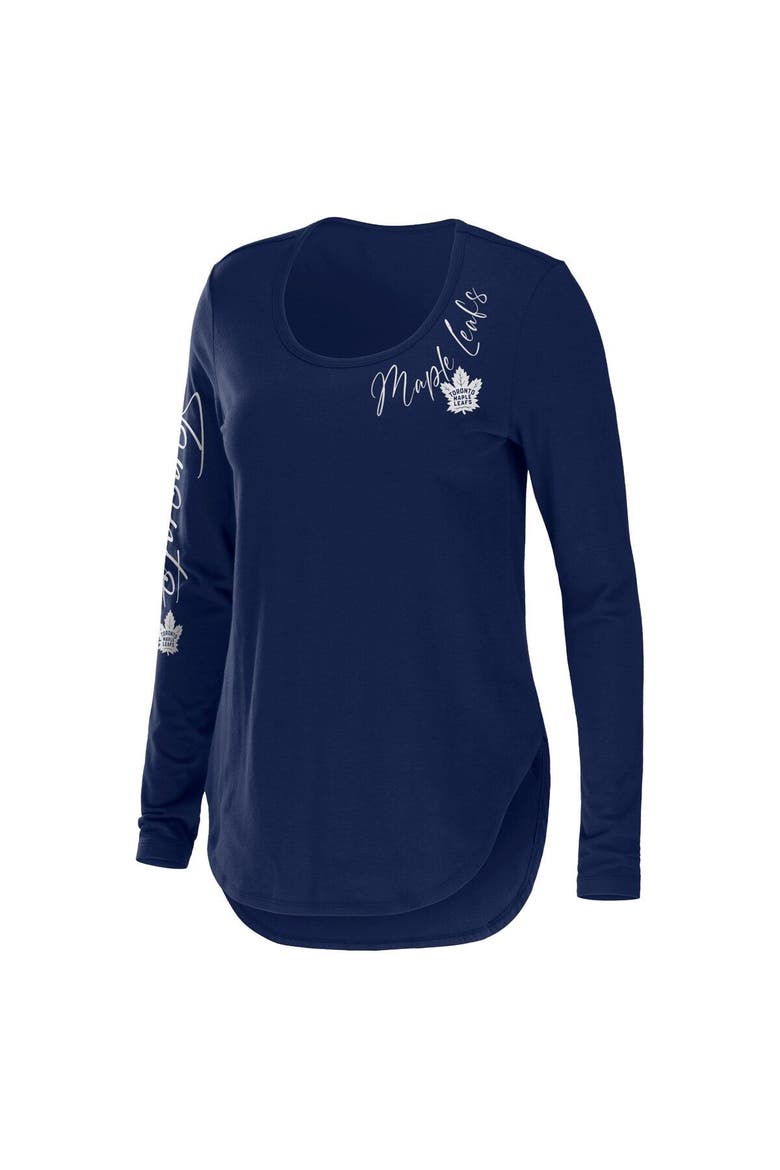Women's WEAR by Erin Andrews Blue Toronto Maple Leafs Team Scoop Neck Long Sleeve T-Shirt, Alternate, color, Blue