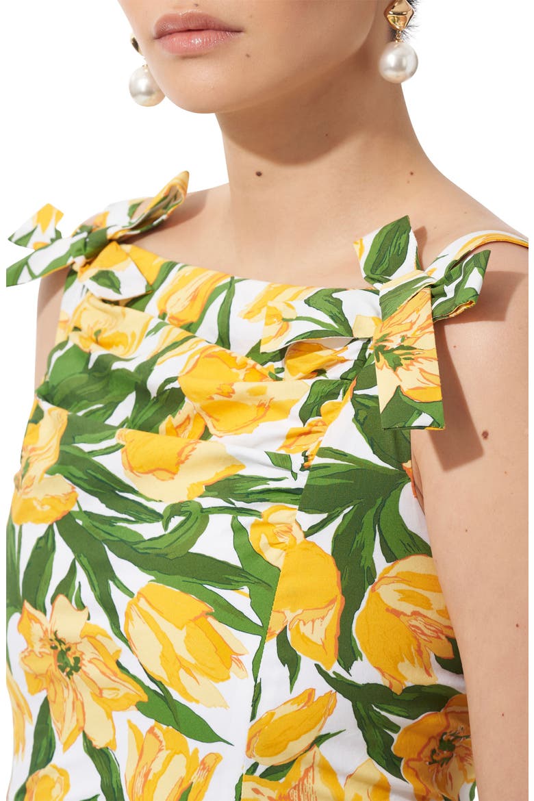 Tulip Print Ruched Midi Dress, Alternate, color, WHITE MULTI