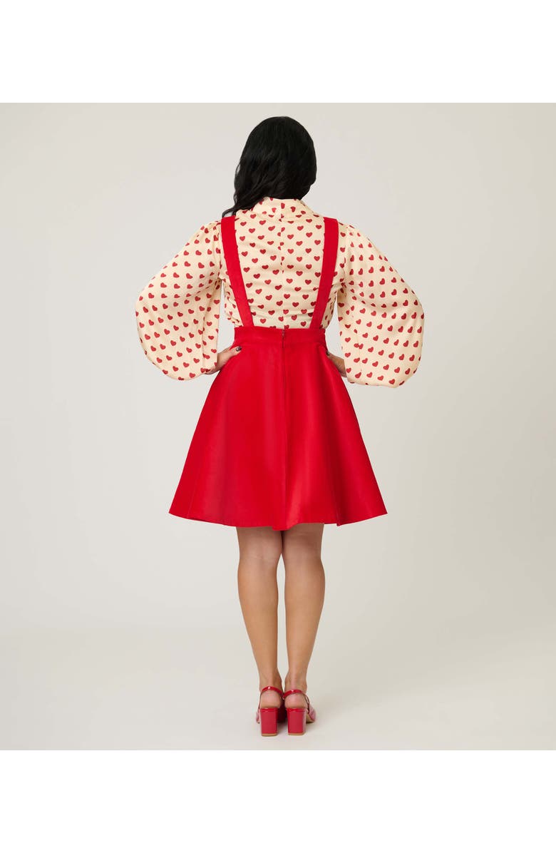 Unique Vintage Bib Pinafore Skirt, Alternate, color, Red Solid