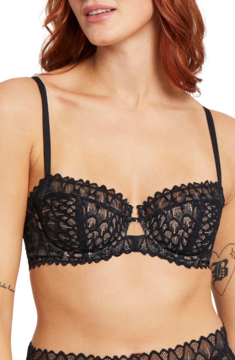 Montelle Intimates Lacey Keyhole Lace Underwire Bra, Alternate, color, Black