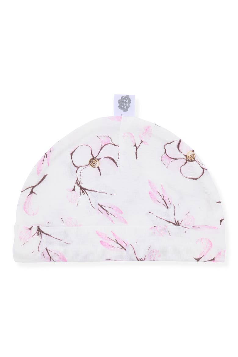 Floral Long Sleeve Zip Romper & Cap Pajamas, Alternate, color, WHITE