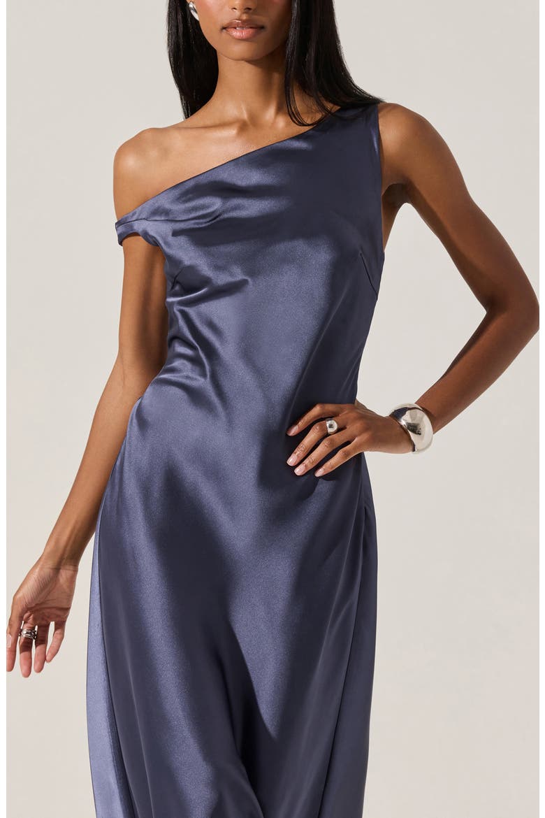Elain One-Shoulder Satin Dress, Alternate, color, INDIGO