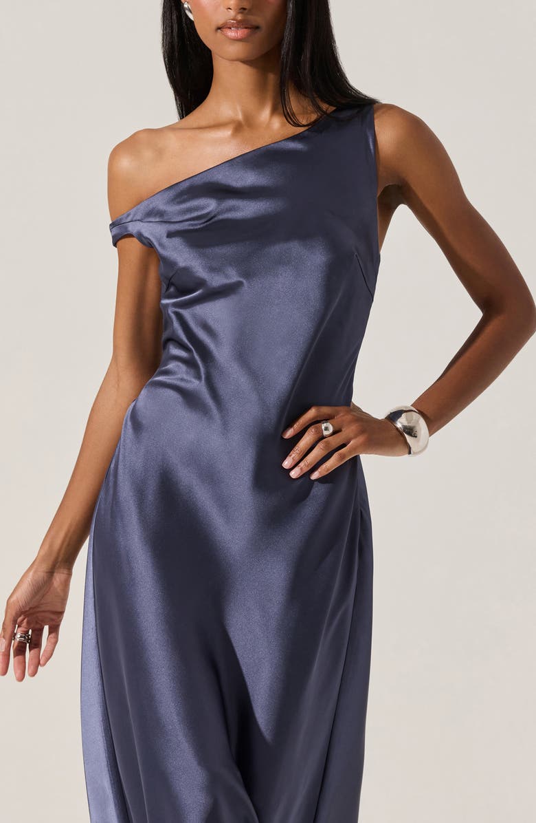 ASTR the Label Elain One-Shoulder Satin Dress, Alternate, color, Indigo