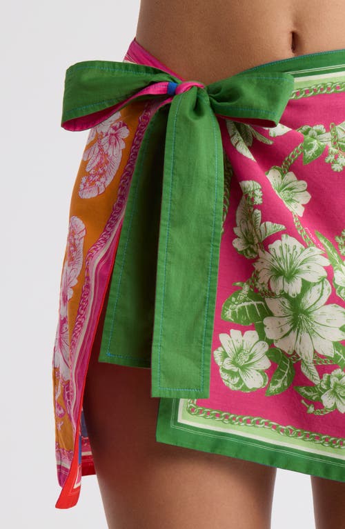 Farm Rio Floral Elegance Scarf Print Cotton Cover-up Wrap Skirt In Floral Elegance Mixed