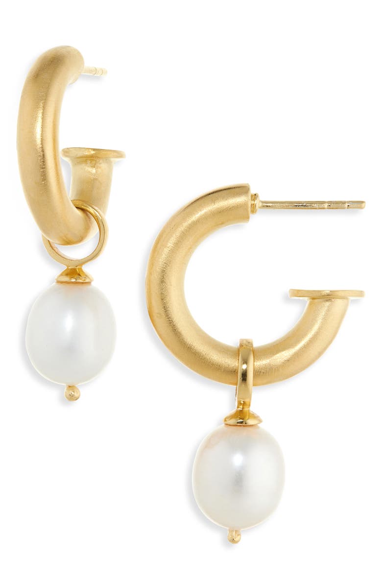 Dean Davidson Siena Baroque Freshwater Pearl Drop Hoop Earrings, Main, color, Pearl/ Gold