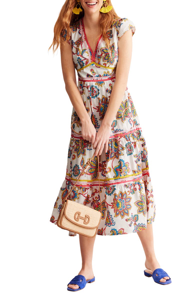 Boden May Short Sleeve Cotton Midi Dress, Main, color, 