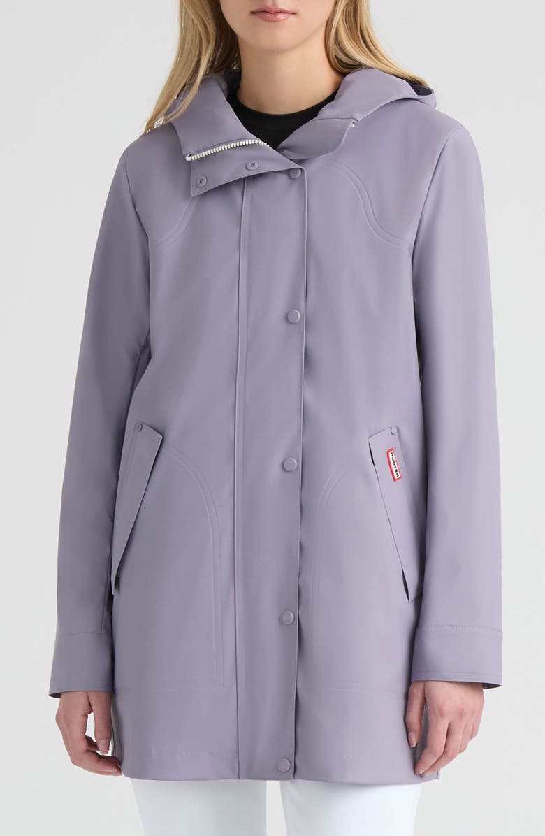 Hunter Acacia Waterproof Rubberized Rain Jacket, Main, color, Lavender Grey