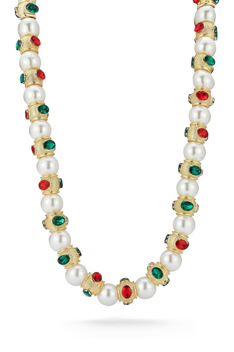 Faux Pearl & Crystal Statement Necklace, Main, color, GOLD