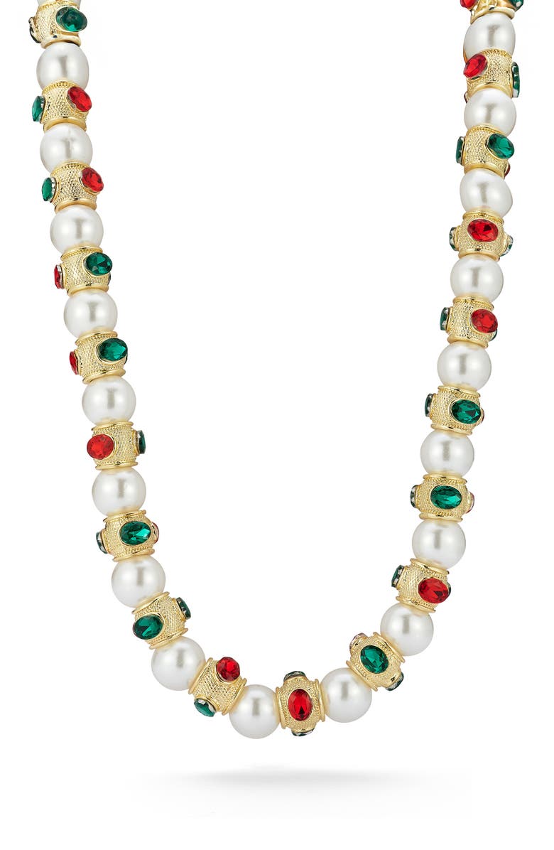 SPHERA MILANO Faux Pearl & Crystal Statement Necklace, Main, color, Gold