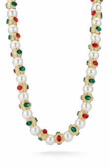 SPHERA MILANO Faux Pearl & Crystal Statement Necklace