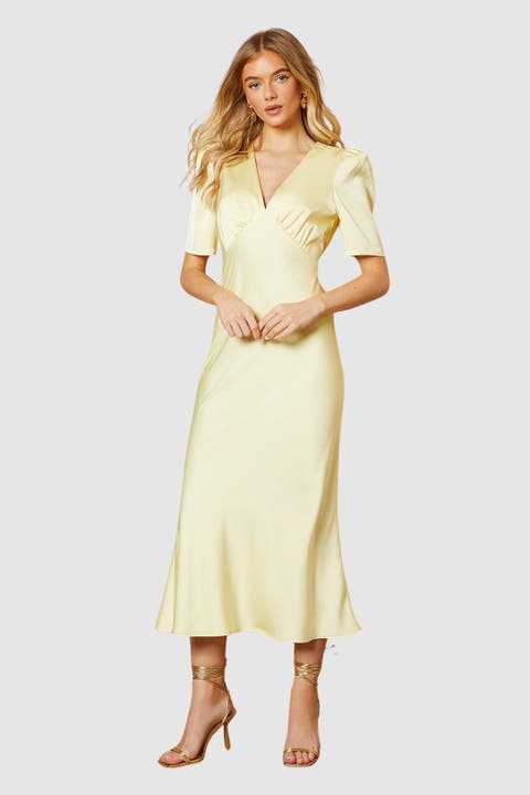 Satin V-Neck Midi Dress