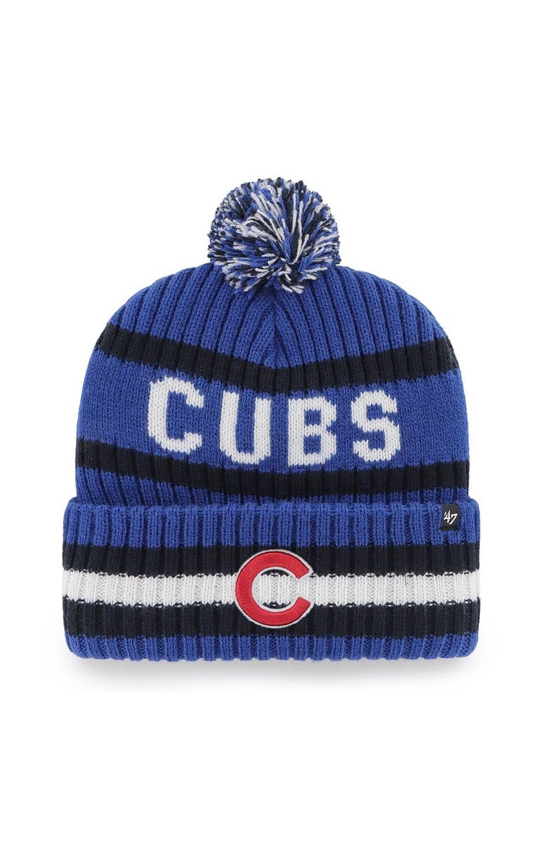 '47 Men's '47 Royal Chicago Cubs Bering Cuffed Knit Hat with Pom, Main, color,
