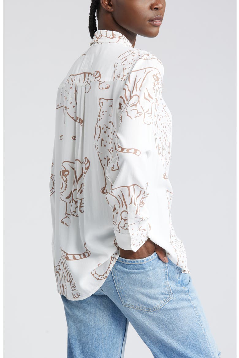 Kathryn Wild Cat Print Button-Up Shirt, Alternate, color, CAMEL JUNGLE CATS