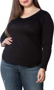 SLINK Jeans V-Neck Long Sleeve Pocket T-Shirt