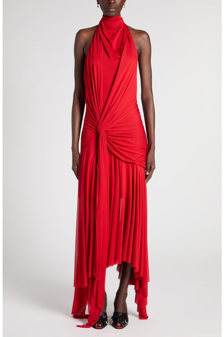 Draped Jersey Halter Neck Dress, Main, color, FLAME RED