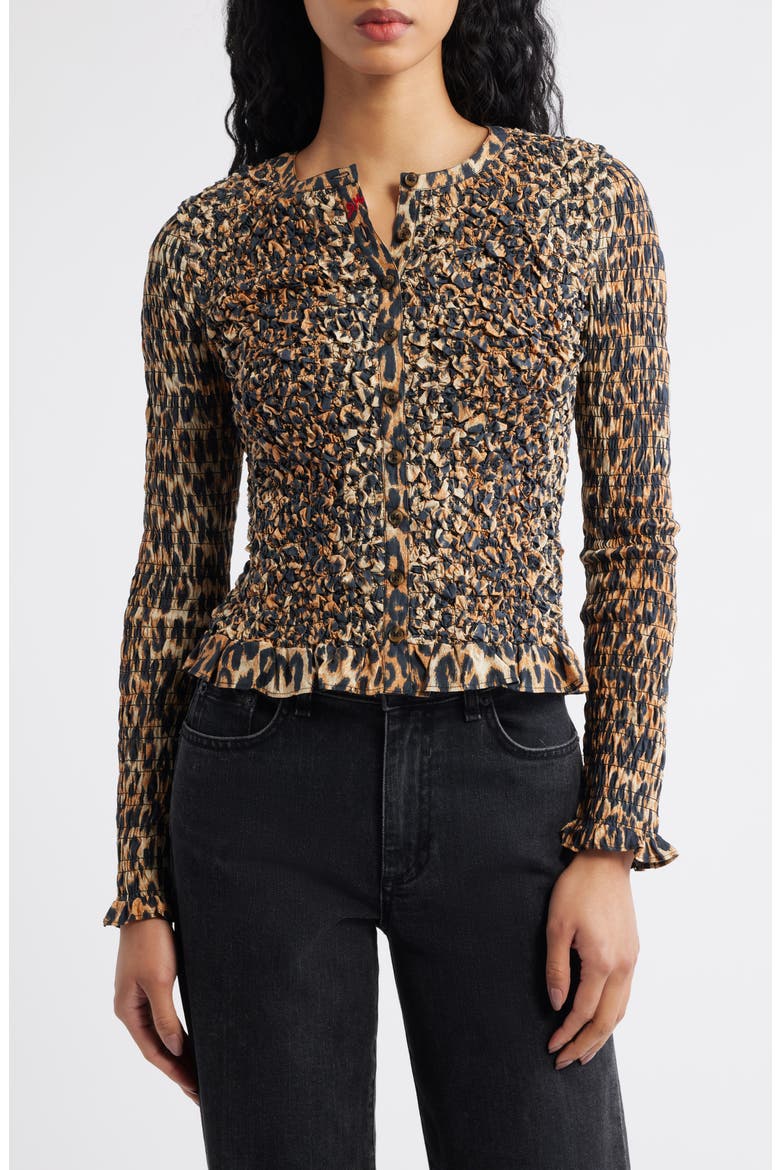 Elliana Smocked Cardigan, Main, color, LEOPARD