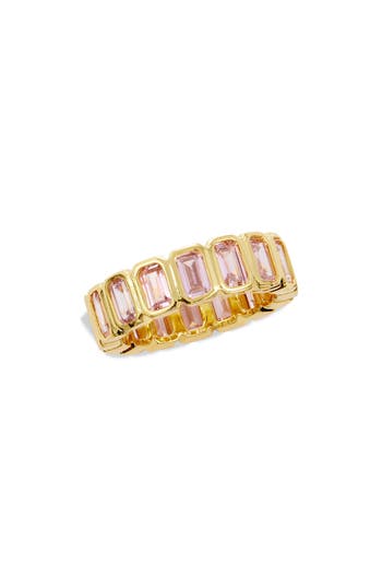 Savvy Cie Jewels 18k Gold Plated Pink Cz Bezel Eternity Band Ring In Gold